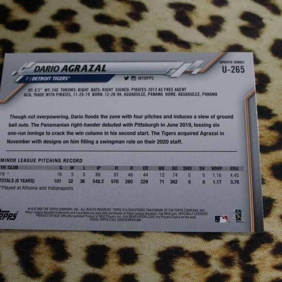 Dario Agrazal U-265 Baseball Card - Picture 2 of 2